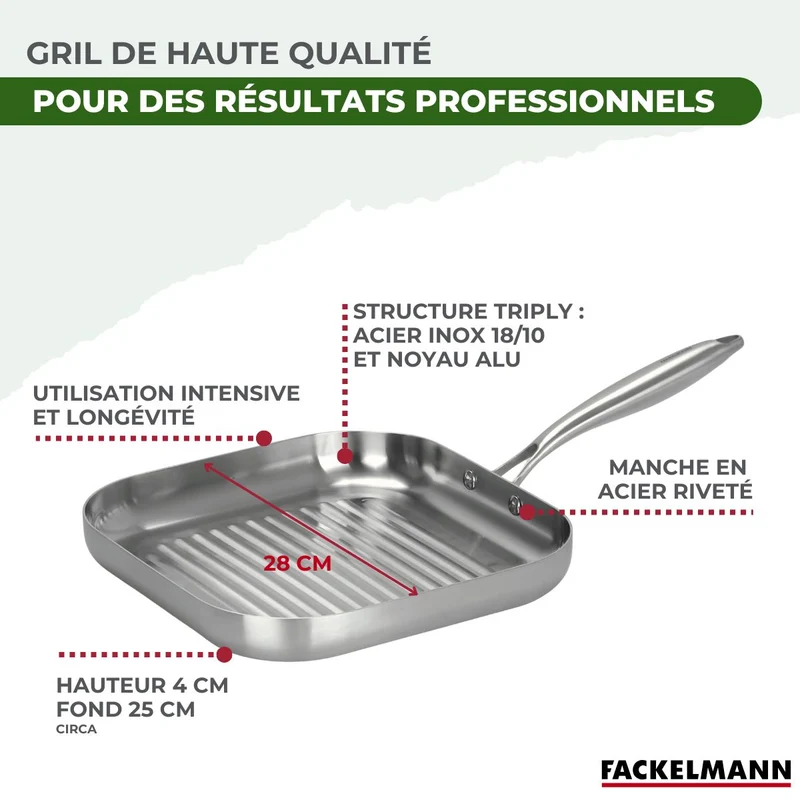 Gril 28 cm en inox 18/10 Triply Fackelmann Vita3