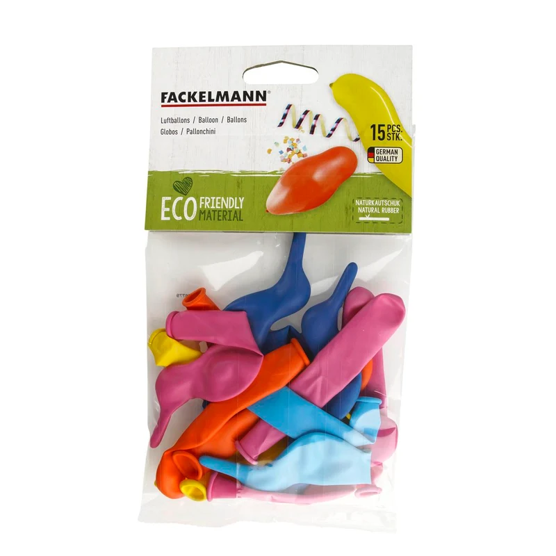 Lot de 15 ballons de baudruche colorés de formes aléatoires Fackelmann Nature