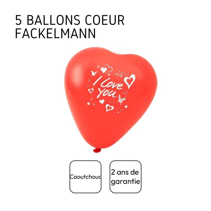 Lot de 5 ballons de baudruche cœur rouge avec inscription Fackelmann Nature