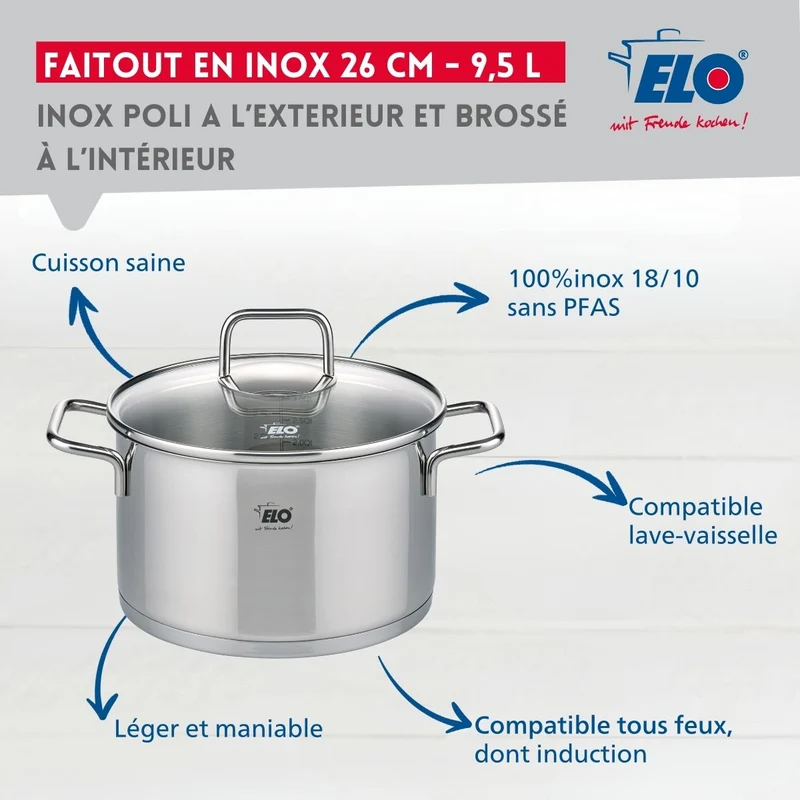Faitout en inox 26 cm de 9,5 litres Elo Citrin