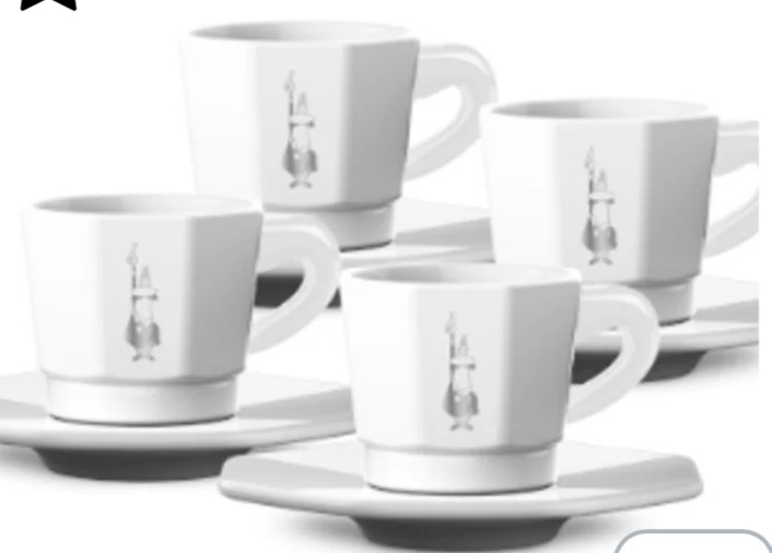 Bialetti Set de 4 tasses octogonales - blanc et argent ou noir et or rose- 75 ml
