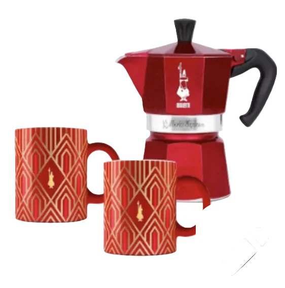Bialetti Moka avec 2 tasses Collection Déco Glamour En Aluminium et Porcelaine - 3 tasses - 130 ml