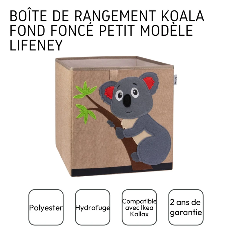 Boîte de rangement en tissu pour enfant "koala" sur fond foncé, compatible Ikea Kallax Lifeney