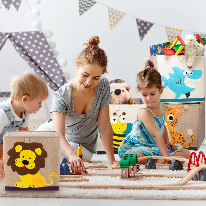 Boîte de rangement en tissu pour enfant "tigre" sur fond foncé, compatible Ikea Kallax Lifeney