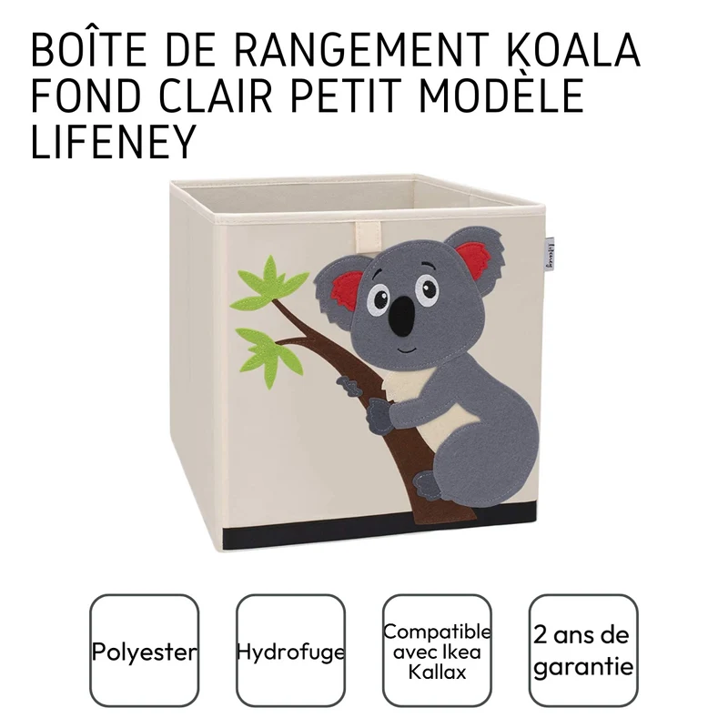 Boîte de rangement en tissu pour enfant "koala" sur fond clair, compatible Ikea Kallax Lifeney