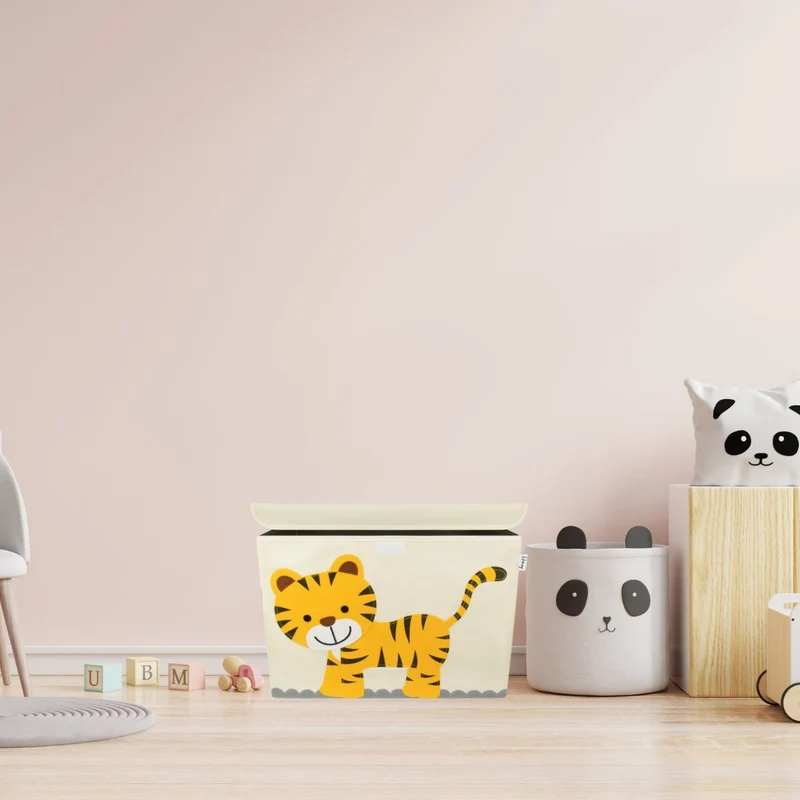 Boîte de rangement en tissu pour enfant grand modèle "Tigre" avec couvercle Lifeney