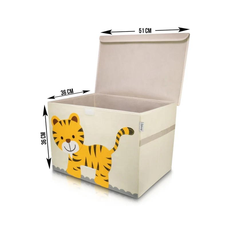 Boîte de rangement en tissu pour enfant grand modèle "Tigre" avec couvercle Lifeney