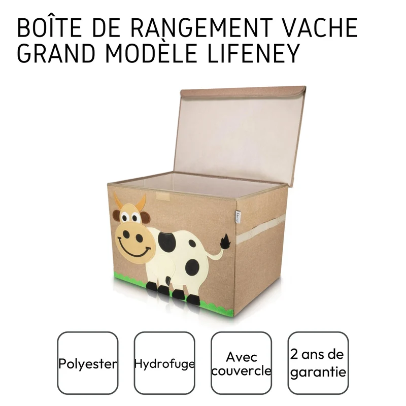 Boîte de rangement en tissu pour enfant grand modèle "Vache" avec couvercle Lifeney