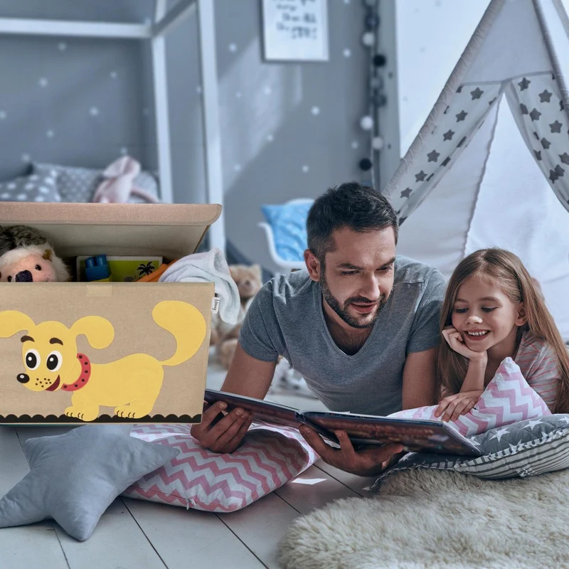 Boîte de rangement en tissu pour enfant grand modèle "chien" avec couvercle Lifeney