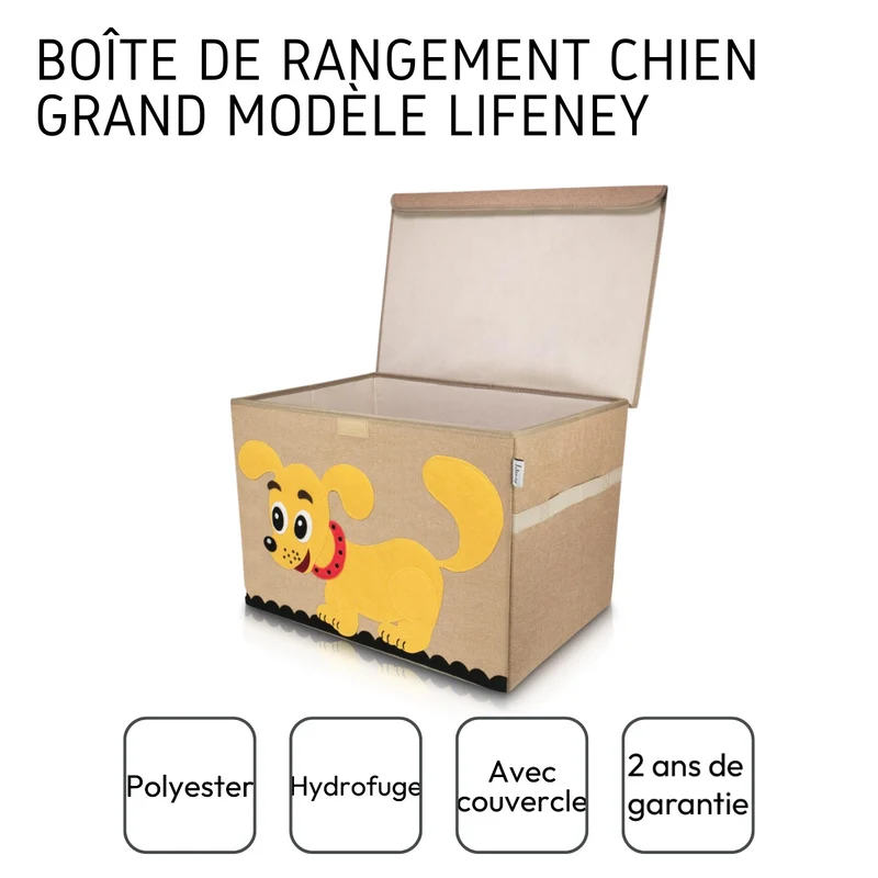 Boîte de rangement en tissu pour enfant grand modèle "chien" avec couvercle Lifeney