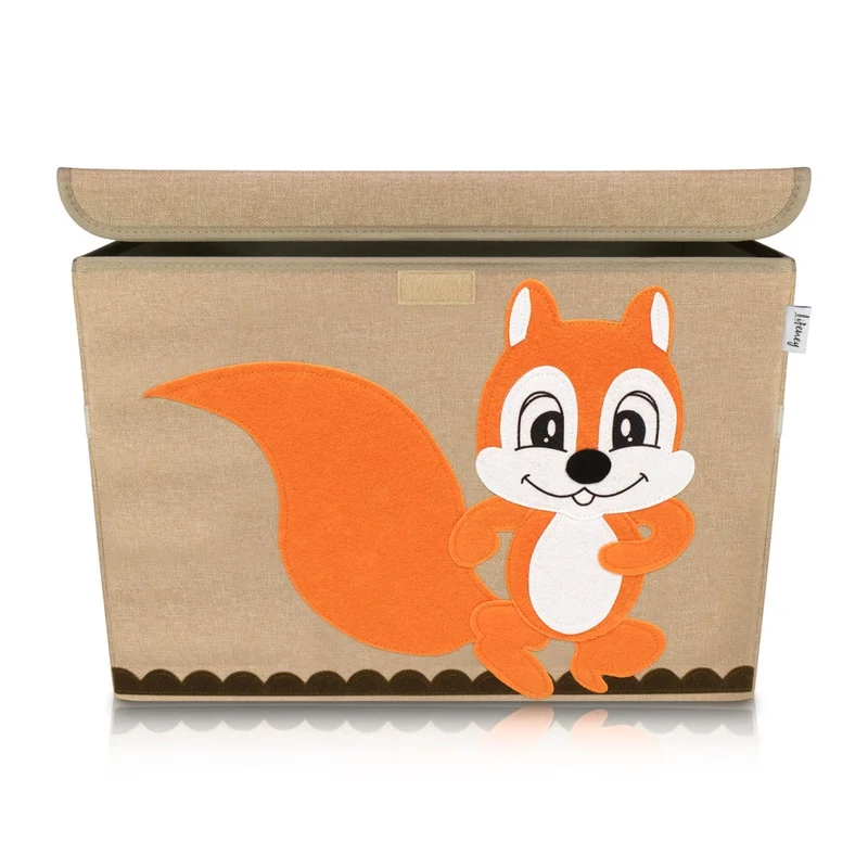 Boîte de rangement en tissu pour enfant grand modèle "écureuil" avec couvercle Lifeney