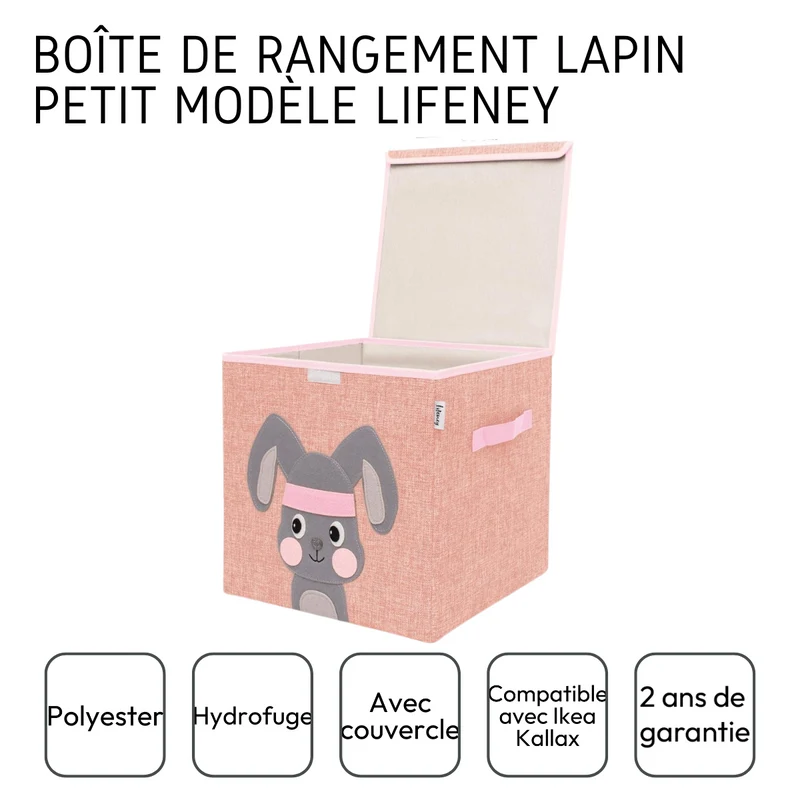 Boîte de rangement en tissu pour enfant "lapin" avec couvercle, compatible Ikea Kallax Lifeney