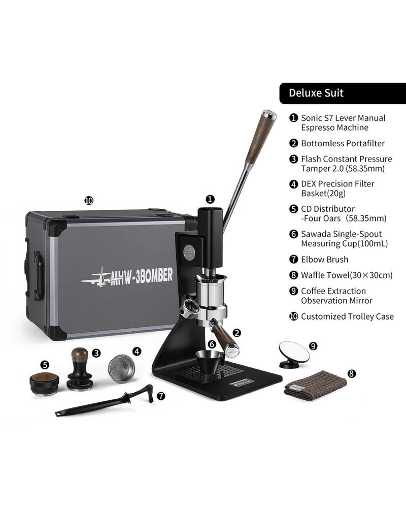 MHW-3BOMBER Sonic S7 Manual Espresso Machine + 10-Pieces Deluxe Barista Kit
