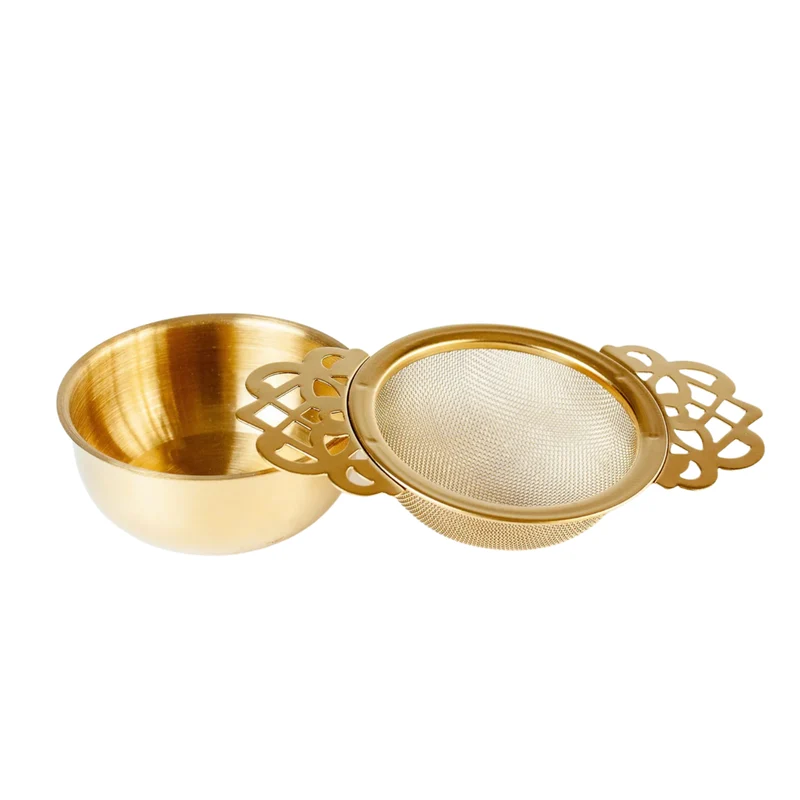 Tea Strainer & Drip Bowl – Silver or Gold