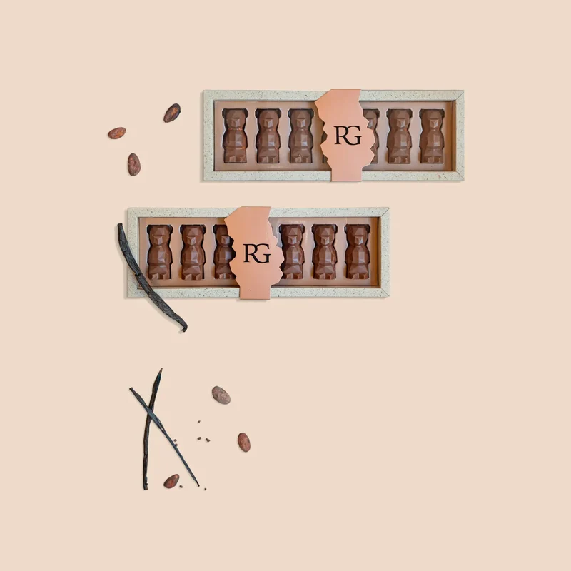 Covered marshmallow, origami bears milk chocolate 38% & vanilla, Chocolaterie RG