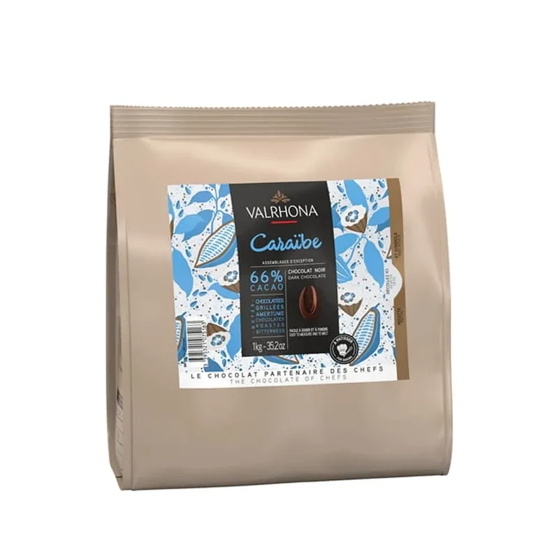 Fèves de Chocolat Noir pour la Pâtisserie Caraïbe 66% - 1 Kg | Valrhona