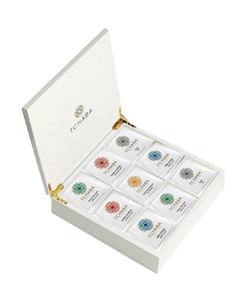 TCHABA Luxury Tea Box White with Selected of 72 Sachets of 9 Mixed Blends