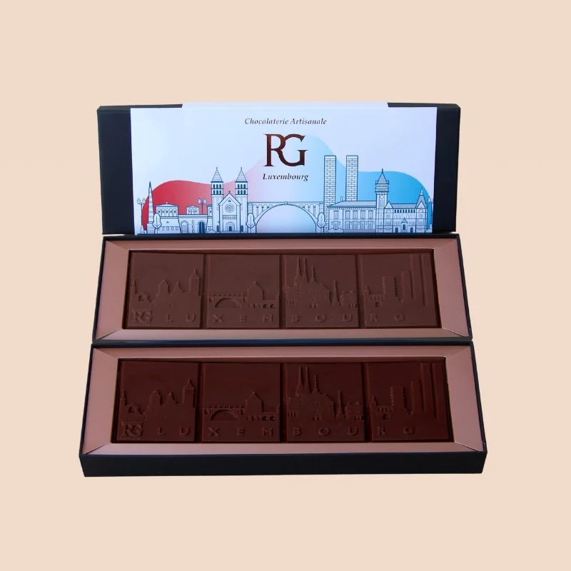 Tablet, dark chocolate, 70%, Luxembourg Skyline, Chocolaterie RG