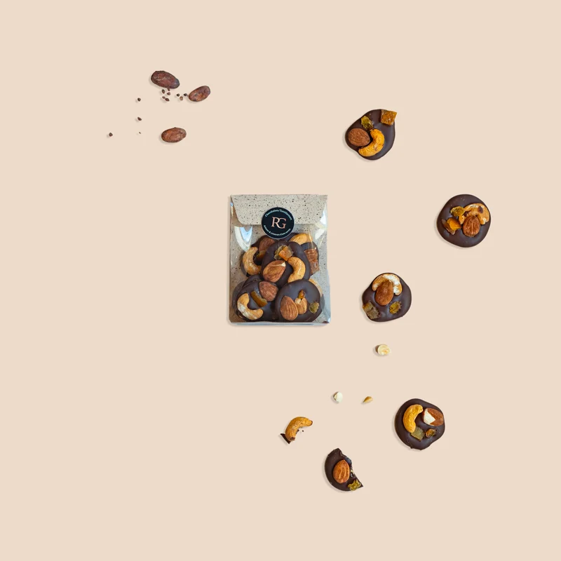 Mendiant, milk chocolate, hazelnuts, Chocolaterie RG