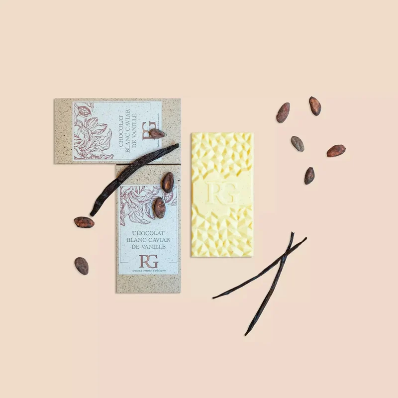 Tablet, white chocolate, 42%, Madagascar, Chocolaterie RG