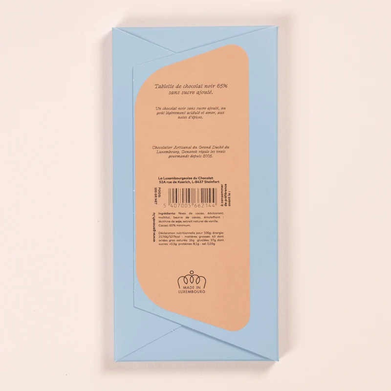 Tablet, Sugar-Free Chocolate Bar - Dark 65%, Genaveh
