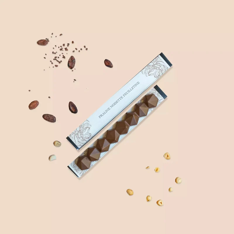 Bar, milk chocolate, hazelnut & feuilletine praliné bar 38%, Chocolaterie RG