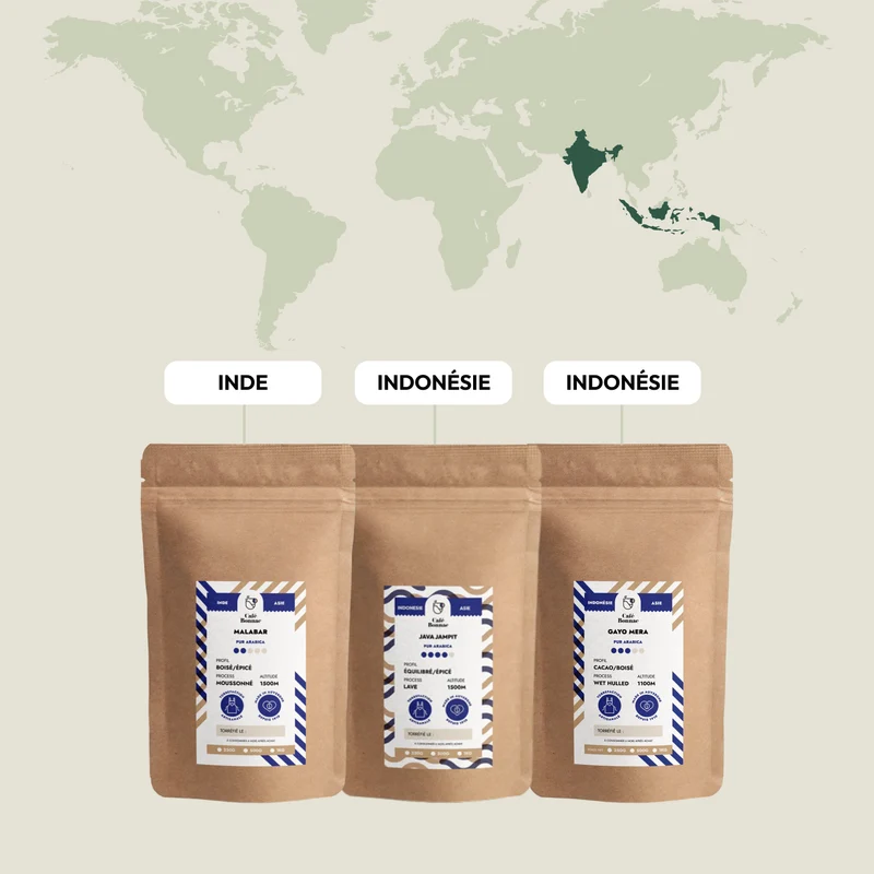 Coffret Découverte Cafés d'Asie - 3x250 Gr | 100% Arabica
