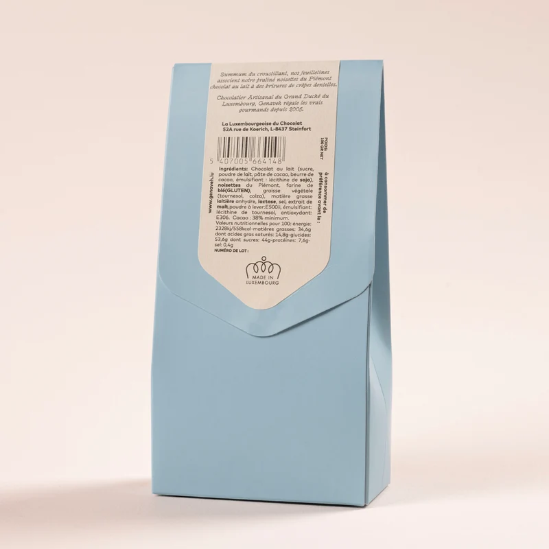 Feuilletines, dark or milk chocolate, Genaveh