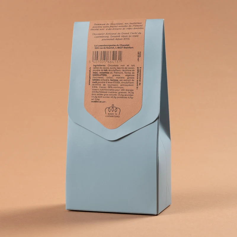 Feuilletines, dark or milk chocolate, Genaveh