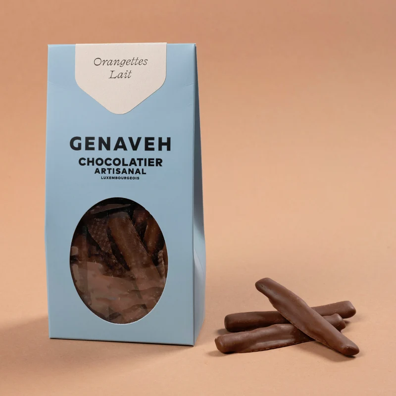 Covered fruits, Candied oranges, dark or milk chocolate, Genaveh
