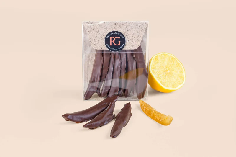 Covered fruits, dark chocolate amalfi citronnettes, 70%, Chocolaterie RG