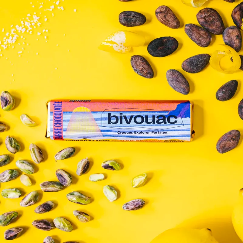 Barre Chocolat Noir 70% Splash - Praliné Pistache Citron | Bivouac