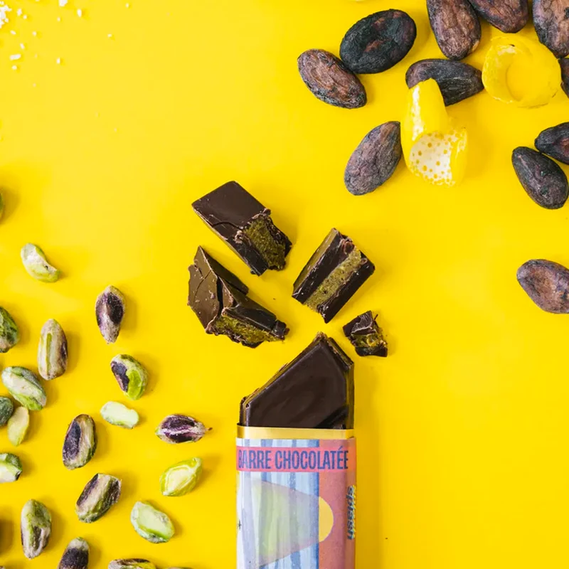 Barre Chocolat Noir 70% Splash - Praliné Pistache Citron | Bivouac
