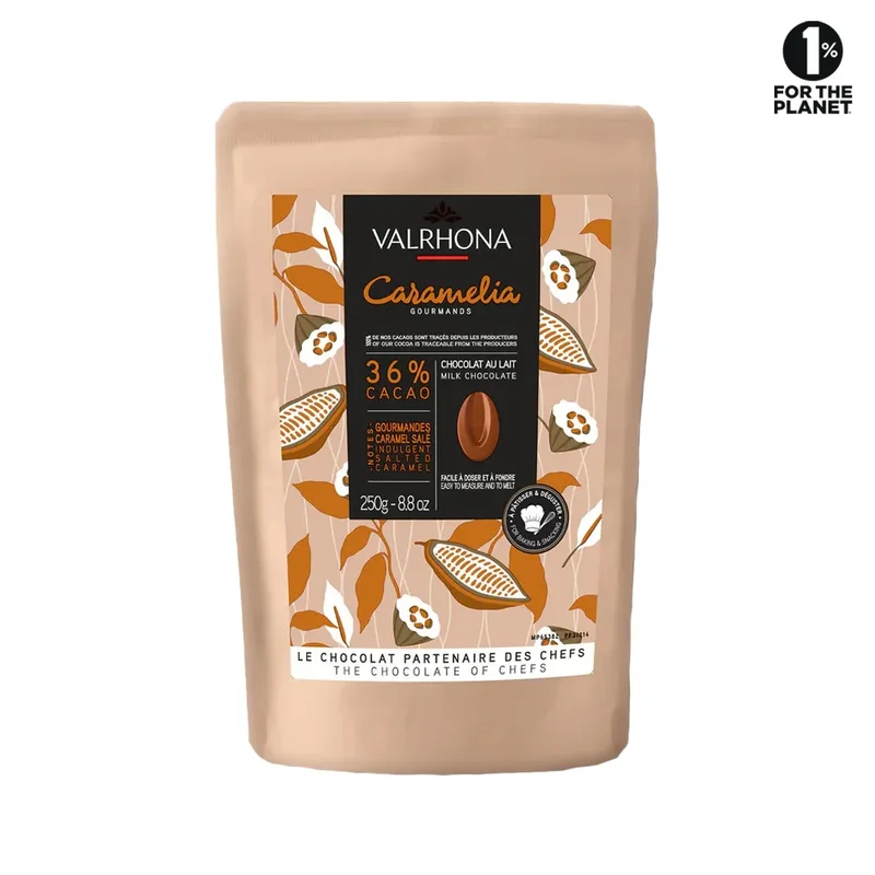 Fèves de Chocolat au Lait pour la Pâtisserie Caramélia 36% - 250 Gr | Valrhona