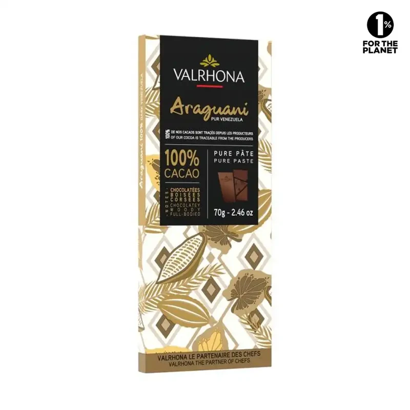 Chocolat Noir Pure Pâte Araguani - 100% - 70 g | Valrhona