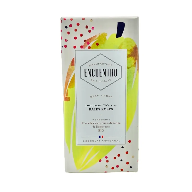 Chocolat Noir BIO Baies Roses - 70% cacao - 75 Gr | Encuentro
