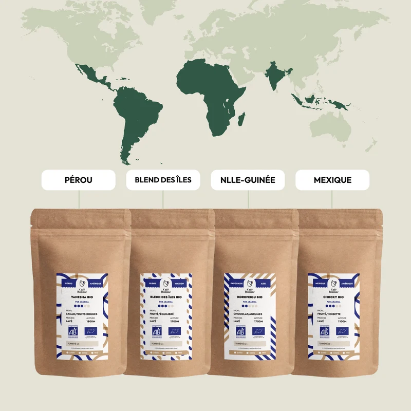 Coffret Découverte Cafés BIO - 4x250 Gr | Cafés Certifiés Biologiques - 100% Arabica