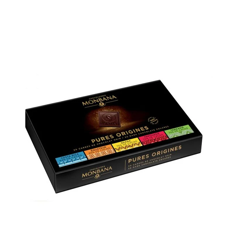 Coffret 50 Carrés Chocolat Pures Origines - 195 Gr | Monbana
