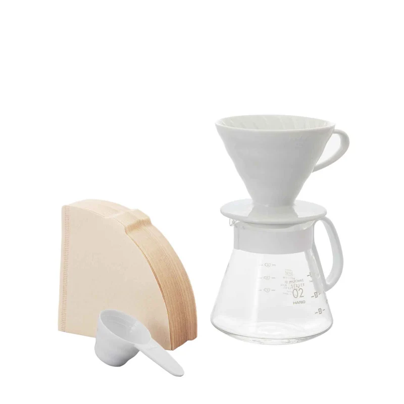 Kit V60 Dripper Porcelaine - Blanc - 4 Tasses | Hario
