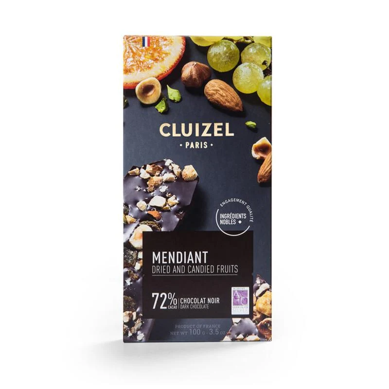Chocolat Noir Mendiant - 72% cacao - 100 Gr | Cluizel Paris