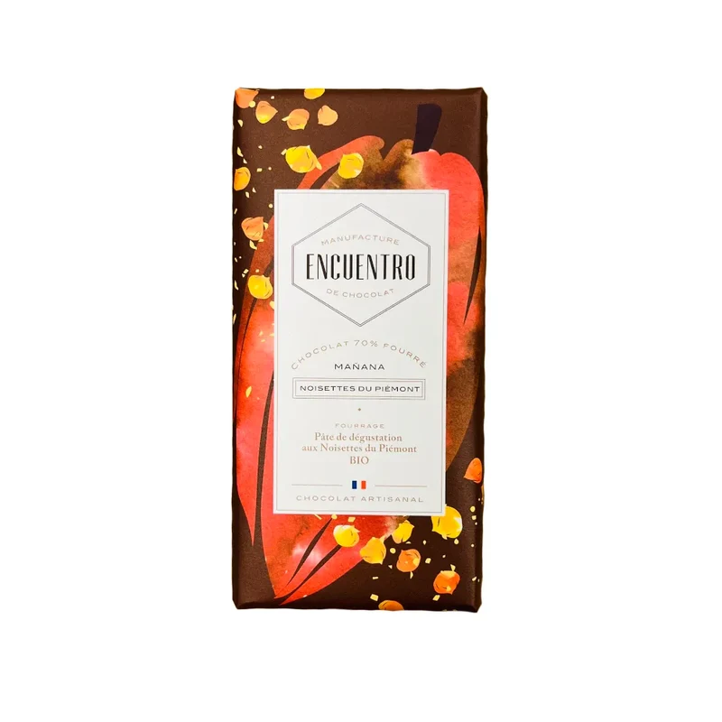 Chocolat Noir BIO Fourrée Noisettes du Piémont - 70% cacao - 75 Gr | Encuentro