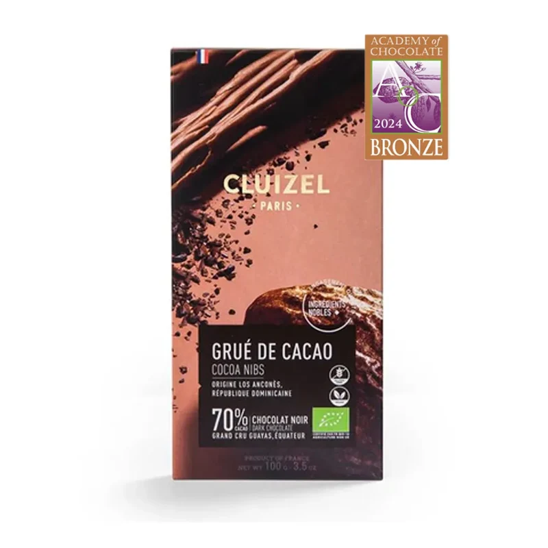 Chocolat Noir BIO au Grué de cacao - 70% cacao - 100 Gr | Cluizel Paris