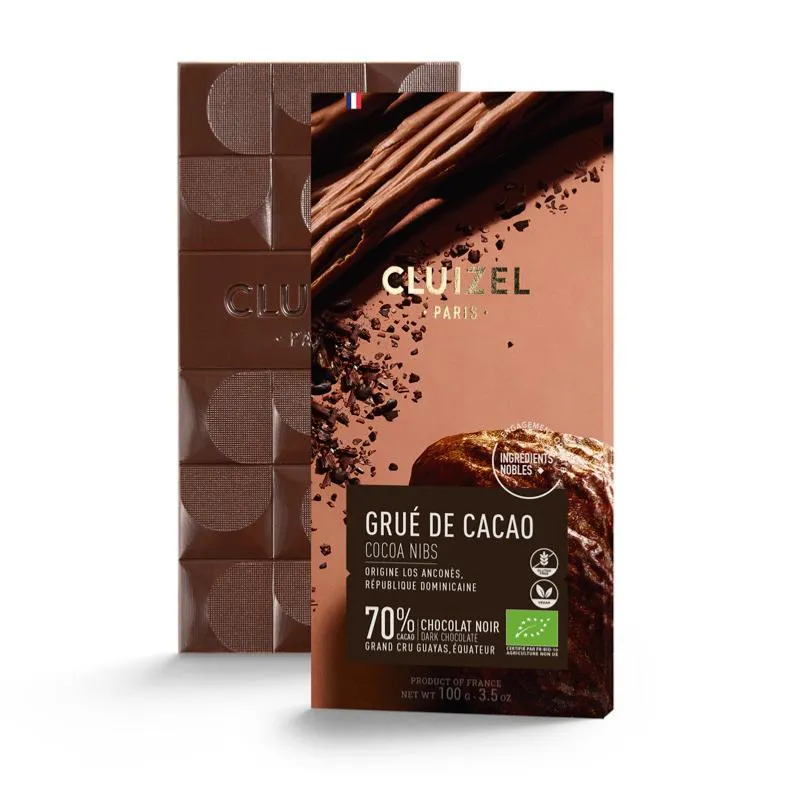 Chocolat Noir BIO au Grué de cacao - 70% cacao - 100 Gr | Cluizel Paris