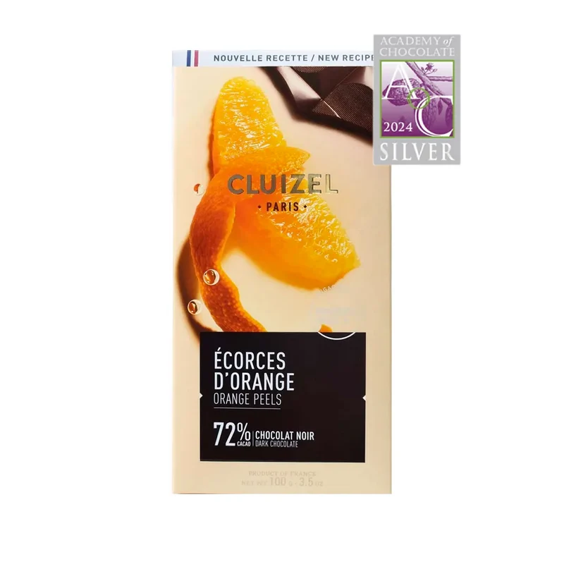 Chocolat Noir BIO Ecorces d'Orange - 72% cacao - 100 Gr | Cluizel Paris