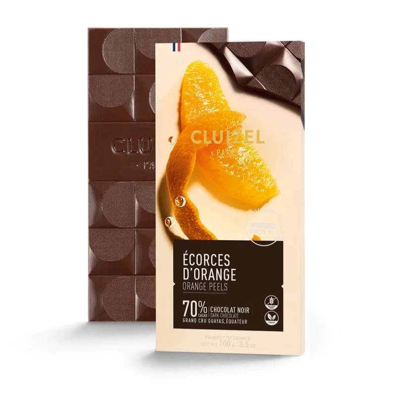 Chocolat Noir BIO Ecorces d'Orange - 72% cacao - 100 Gr | Cluizel Paris