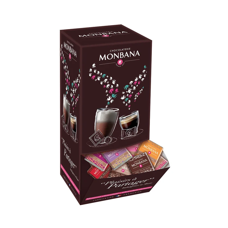 Assortiment 200 carrés de chocolat noir et lait - 10 saveurs | Monbana