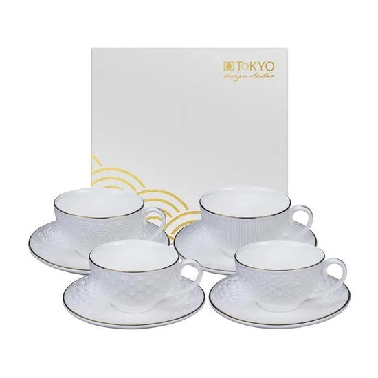 Set de 4 tasses à thé avec sous tasses Nippon white - Tokyo Design Studio