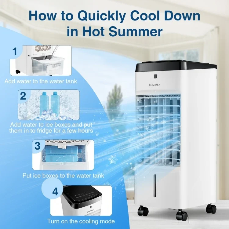 Costway 3-in-1 Evaporative Air Cooler | 4 Modes & 3 Speeds | Remote Control | Compact Portable Fan