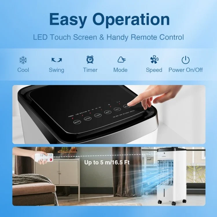 Costway 3-in-1 Evaporative Air Cooler | 4 Modes & 3 Speeds | Remote Control | Compact Portable Fan