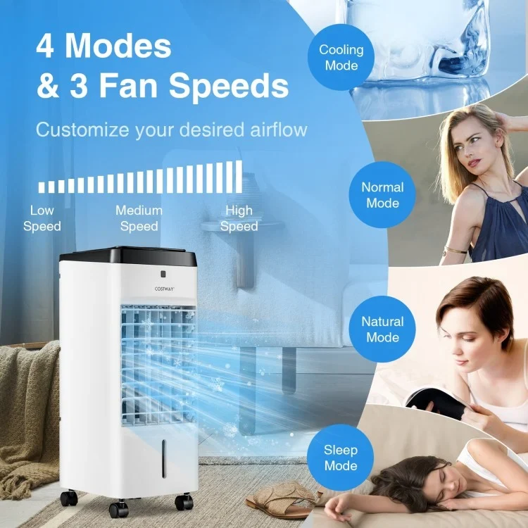 Costway 3-in-1 Evaporative Air Cooler | 4 Modes & 3 Speeds | Remote Control | Compact Portable Fan